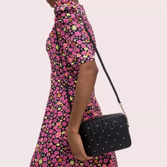 Kate Spade New York Amelia Studded Medium Camera Bag Quilted Black - Picture 2 of 13